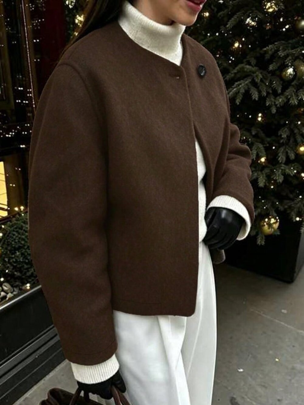 Brown Casual Women's Regular Fit Collar Short Jacket